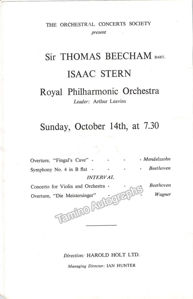 Stern, Isaac - Concert Program 1956 Thomas Beecham - Tamino