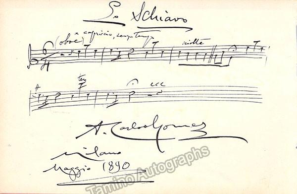 Stolz, Teresa - "Aida" Quote Signed 1890 - Gomes, Antonio Carlos - Autograph Music Quote from "Lo Schiavo" 1890 - Tamino