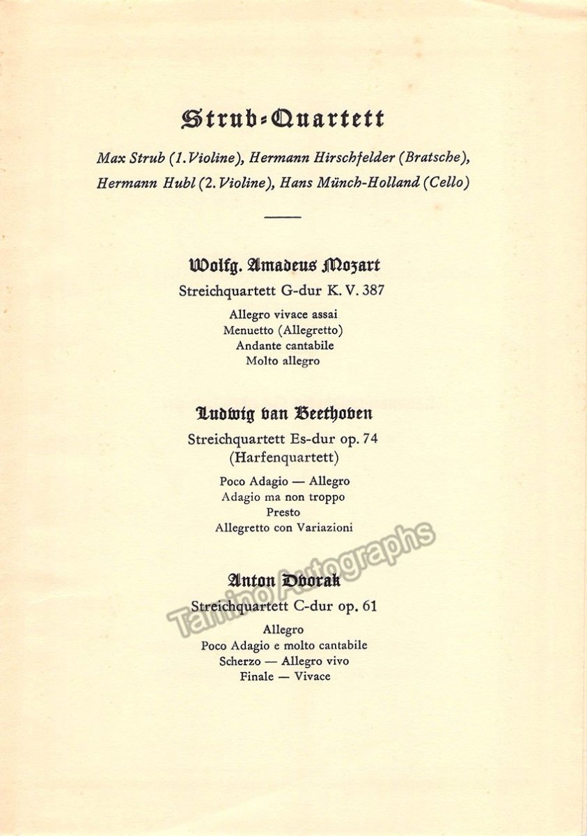 Strub Quartet - Concert Program 1941 - Tamino