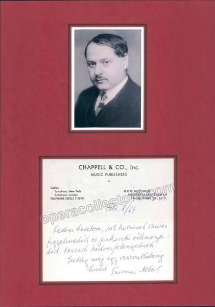 Szirmai, Albert - Autograph Note and Photo - Tamino