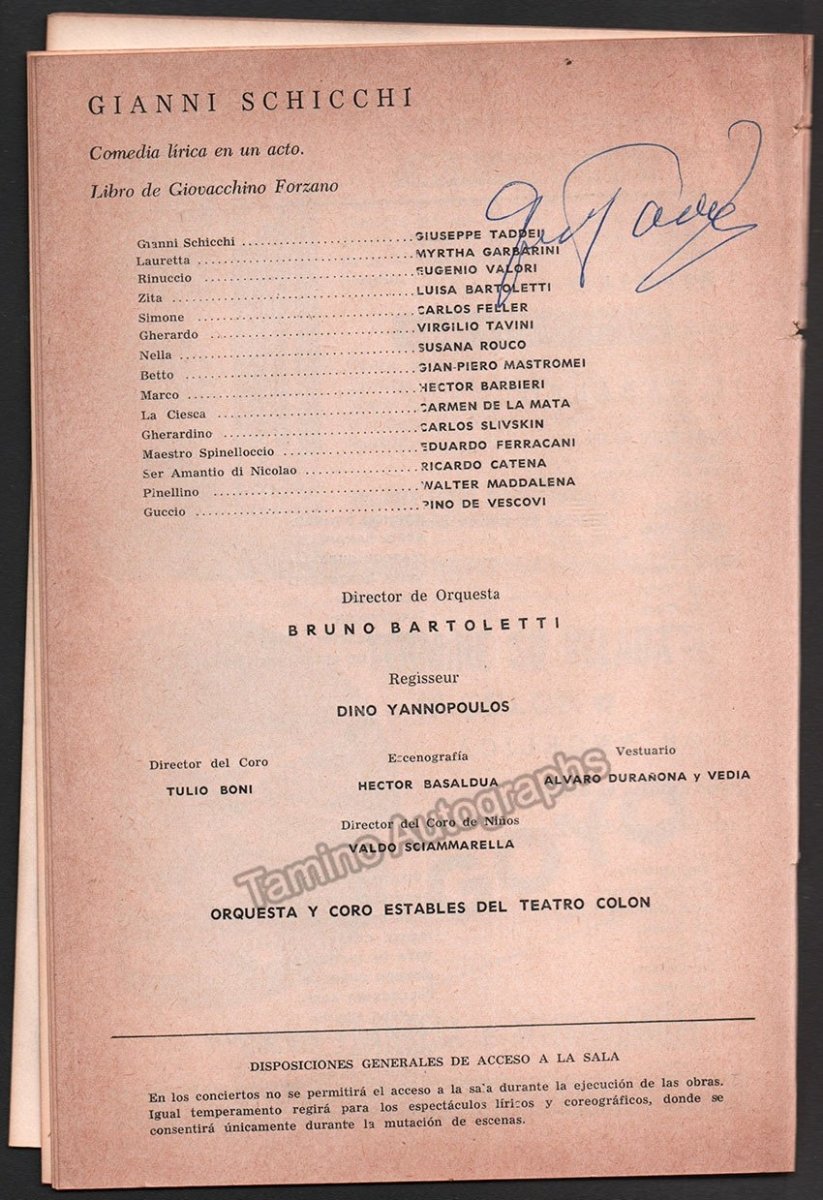 Taddei, Giuseppe - Signed Program Teatro Colon, Buenos Aires 1963