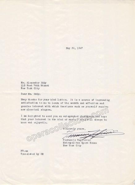 Tagliavini, Ferruccio - Signed Photo in Barbiere + Signed Letter - Tamino