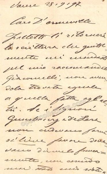Tamagno, Francesco - Autograph Letter Signed 1897