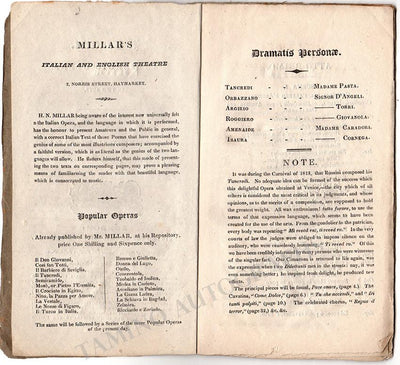 Tancredi - Program-Libretto - Giuditta Pasta