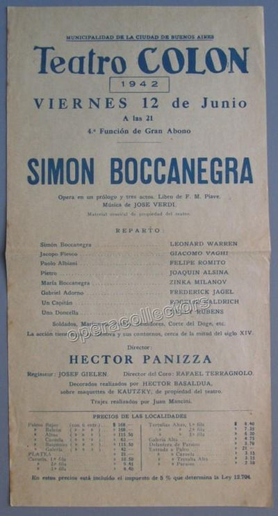 Teatro Colon - Opera Playbills 1931-1950 (Various Options)