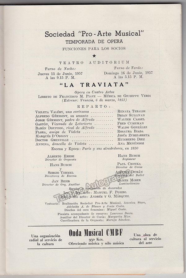 Tebaldi, Renata - Signed Program Havana 1957 - Tamino