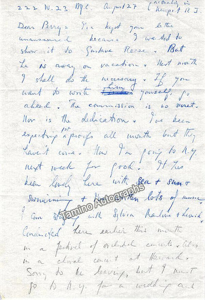 Thomson, Virgil - Autograph Lot