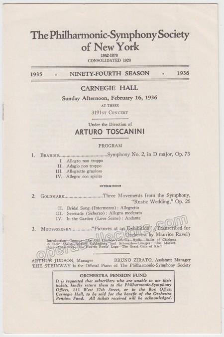 Toscanini, Arturo - Carnegie Hall Program 1936