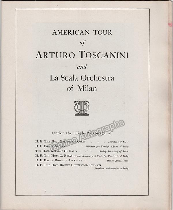 Toscanini, Arturo - La Scala US Tour Souvenir Program 1920-1921 - Tamino