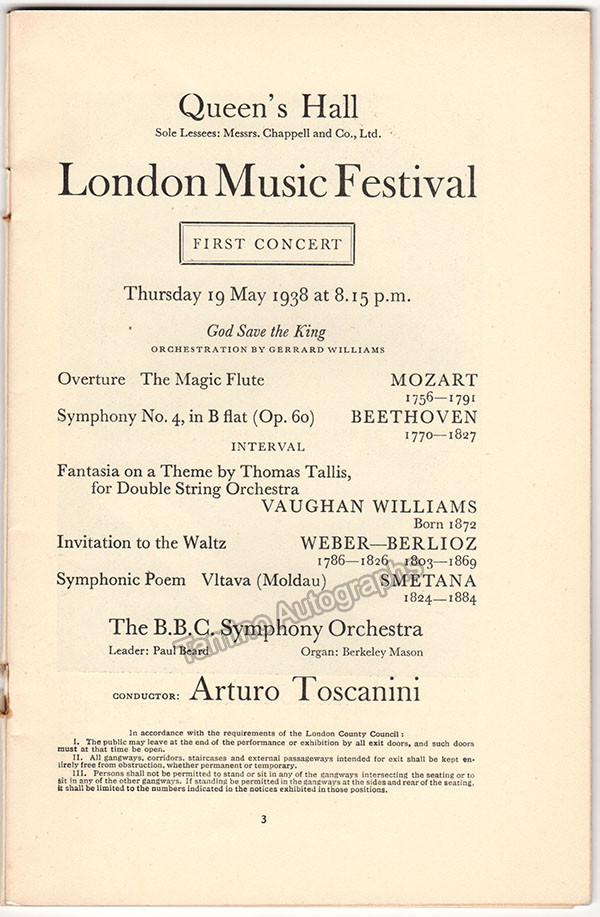 Toscanini, Arturo - London Music Festival 1938 program