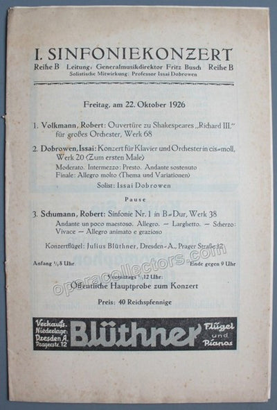 Busch, Fritz - Concert program 1926