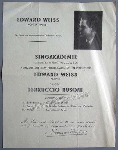 Busoni, Ferruccio - Program 1921