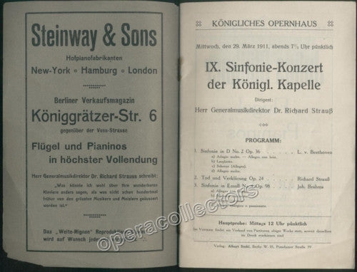 unknown concert program konigliches opernhaus berlin strauss conducting 1911 1