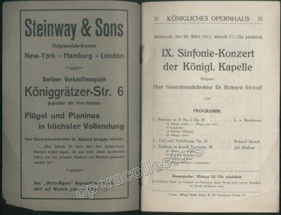 Concert program Konigliches Opernhaus, Berlin - Strauss Conducting 1911