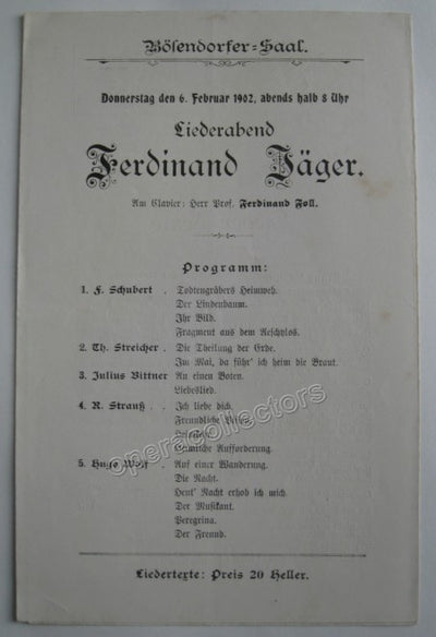 Concert Vienna 1902 Playbill - Ferdinand Jaeger