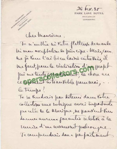 Cortot, Alfred - Autograph Letter Signed