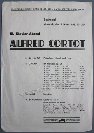 Cortot, Alfred - Berlin Concert Program 1938