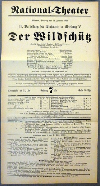 Der Wildschutz Playbill 1922 + Gotterdammerung 1935 - Karl Bohm