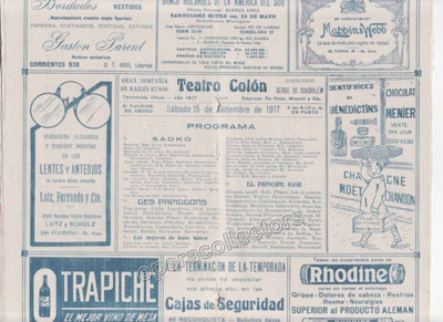 Diaghilev Ballet Company 1917 Teatro Colon Program