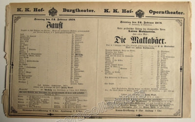 Die Maccabaer - Opera by Anton Rubinstein Playbill 1878