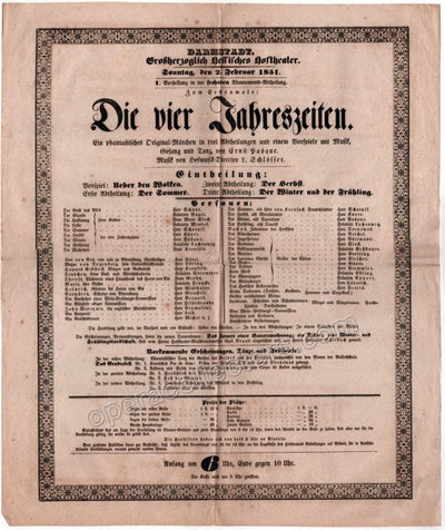 Die Vier Jahreszeiten - Music Fantasy Playbill Premiere 1851 Darmstadt