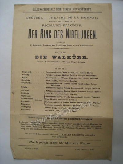 Die Walkure - Brussels Playbill 1916