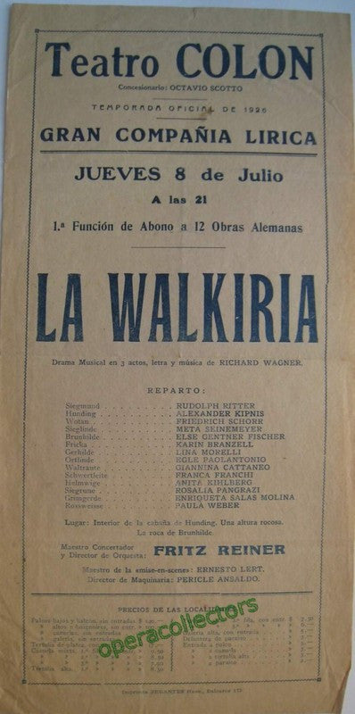 Die Walkure - Teatro Colon 1926 - Kipnis - Schorr - Reiner