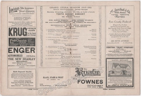 Elman, Mischa - Concert Program Met Opera House New York 1911