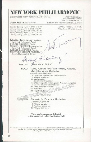 Firkusny, Rudolf - Turnovsky, Martin - Signed Cast Page 1986
