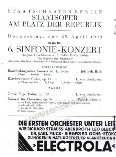 Fischer, Edwin - Concert Program 1929