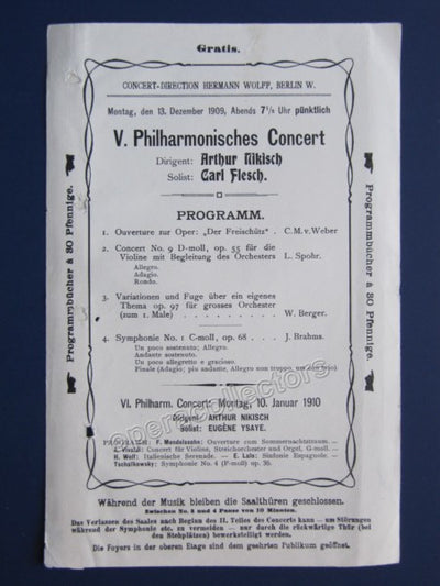 Flesch, Carl and Nikisch, Arthur - Playbill 1909