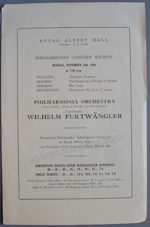 Furtwangler, Wilhelm - Concert Playbill 1950