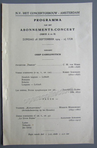 Gabrilowitsch, Ossip - Concert Program Amsterdam 1924