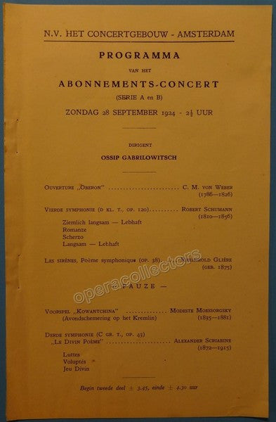 Gabrilowitsch, Ossip - Concertgebouw Orchestra Concert Amsterdam 1924