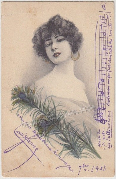 unknown gann louis gaston signed postcard with music quote 1