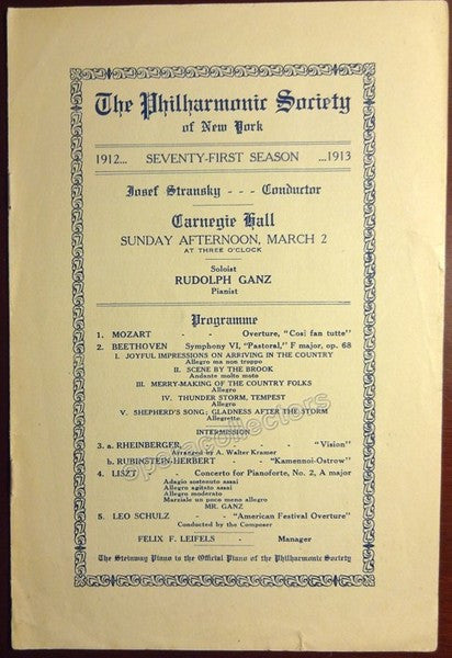 Ganz, Rudolph - Concert Program 1913