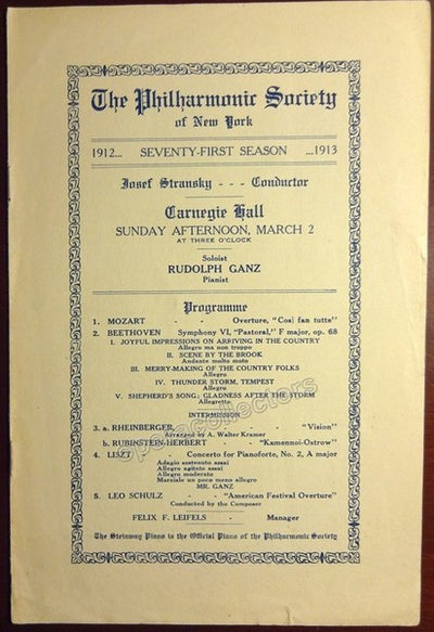 Ganz, Rudolph - Concert Program 1913