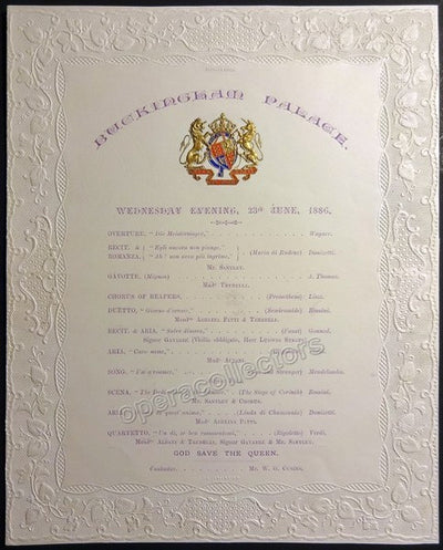 Gayarre, Julian - Patti, Adelina - Albani, Emma - Buckingham Palace Concert Program 1886!