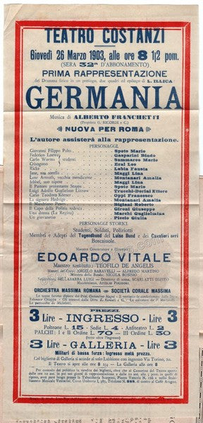 Germania - First Performance in Rome Playbill 1903
