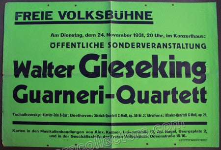 Gieseking, Walter - Concert Poster 1931
