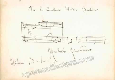 Giordano, Umberto - Autograph Music Quote Signed 1919