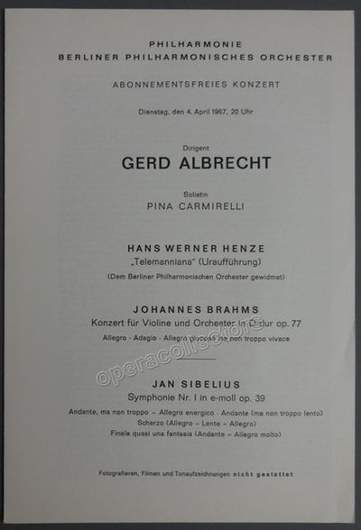 Henze, Hans - Albrecht, Gerd - World Premiere Telemanniana by Henze Program 1967