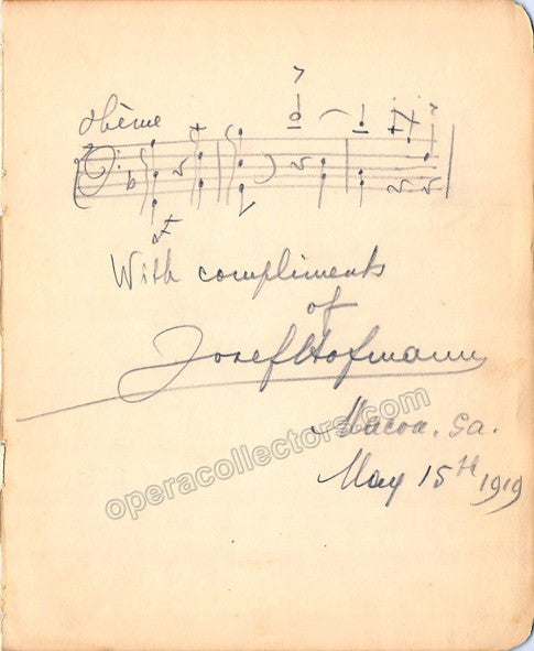 unknown hofmann josef autograph music quote signed 1919 photo 1