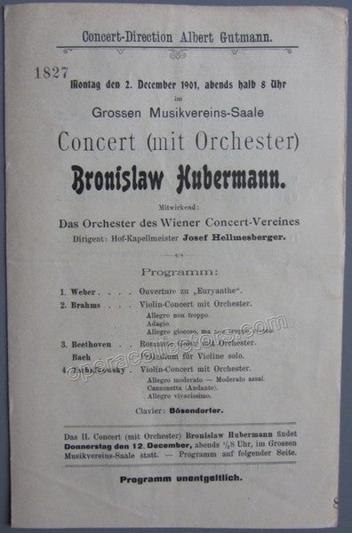 Huberman, Bronislaw - Concert Program Vienna 1901