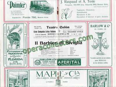 IL BARBIERE DI SIVIGLIA - Teatro Colon program 1910 - Titta Ruffo