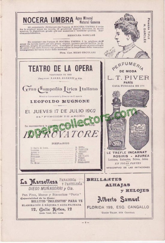IL TROVATORE - Teatro de la Opera program 1902 - Ruffo & Darclee