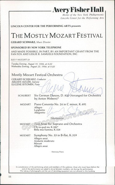 Istomin, Eugene - Schwarz, Gerard - Signed Program New York 1986