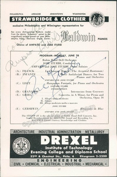 Iturbi, Jose - Iturbi, Amparo - Double Signed Program Philadelphia 1950s