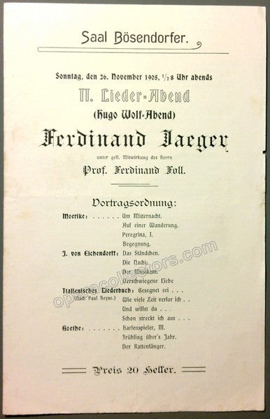 unknown jaeger ferdinand set of 2 recital programs 1900 and 1905 1