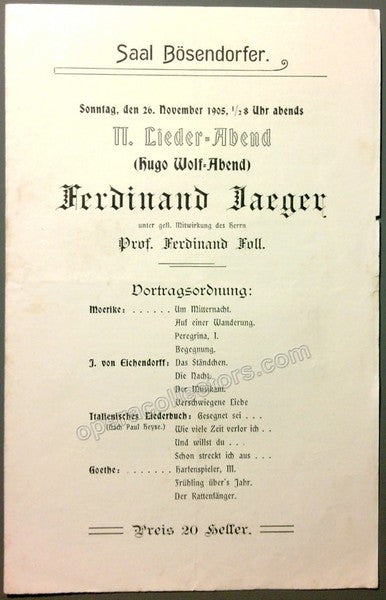 Jaeger, Ferdinand - Set of 2 Recital Programs 1900 and 1905